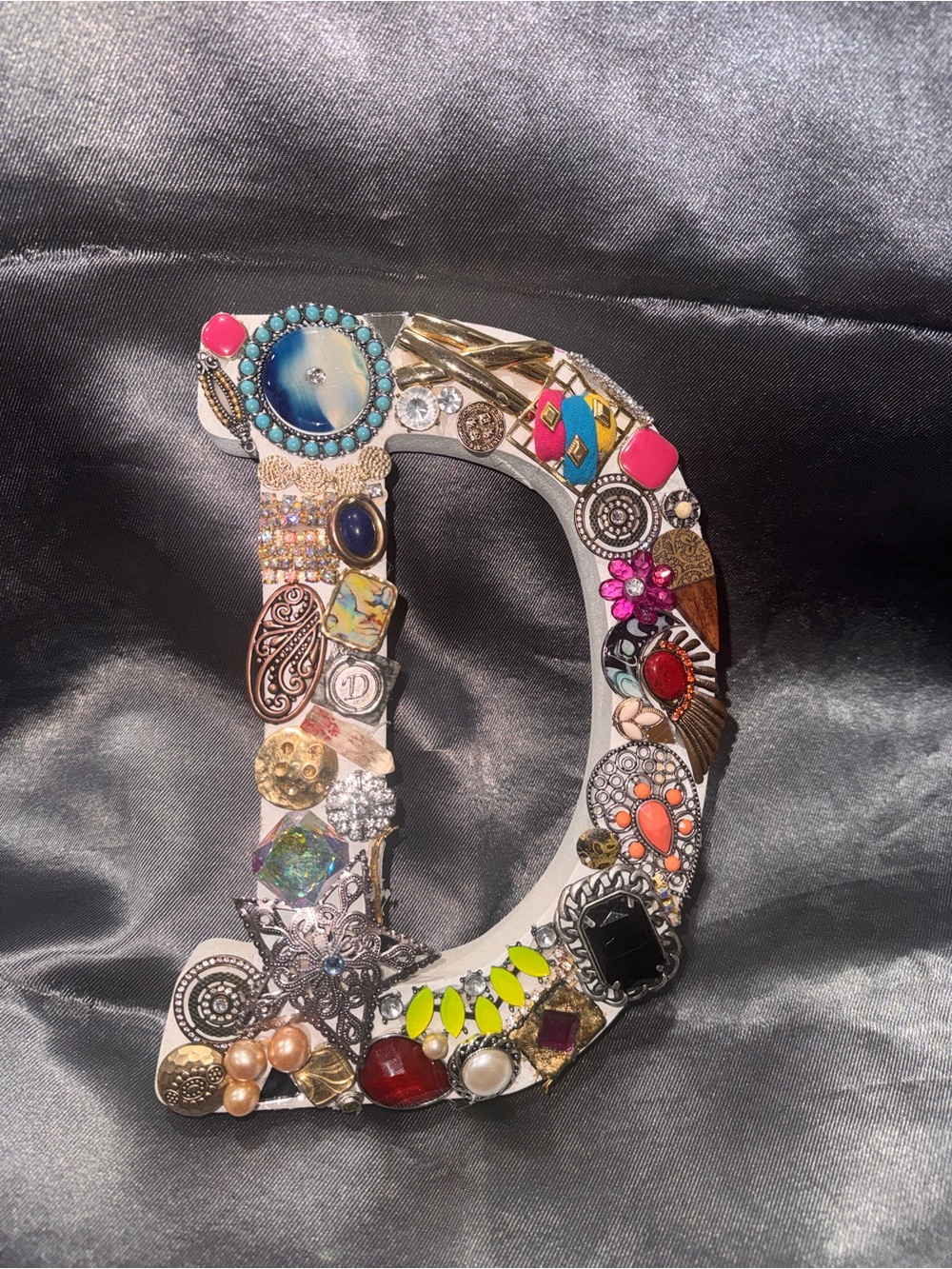 Embellished Decorative Letter D - Multicolor Jeweled Accent